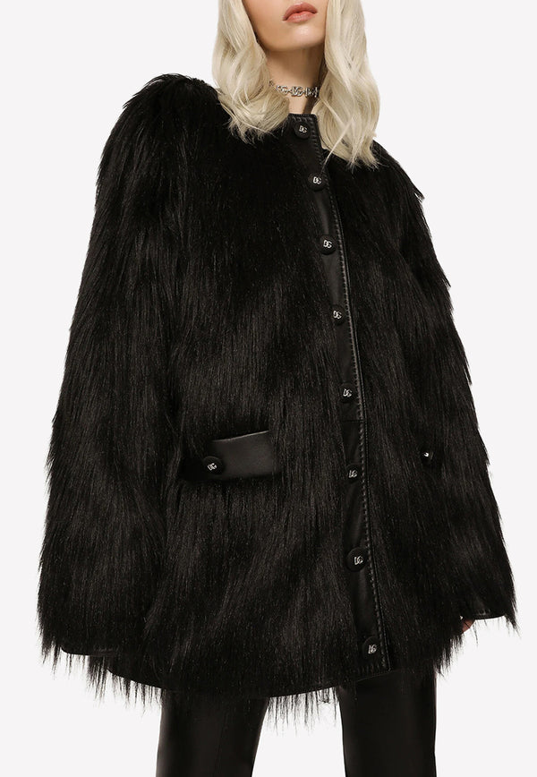 Dolce & Gabbana Leather-Trimmed Faux Fur Jacket Black F26J9F FUSUF N0000