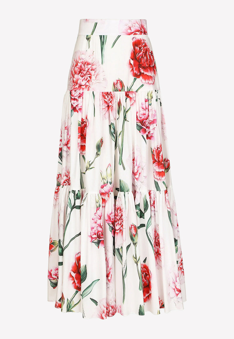 Dolce & Gabbana High-Waist Carnation Print Maxi Skirt F4A8QT HS5M4 HA3QF Multicolor