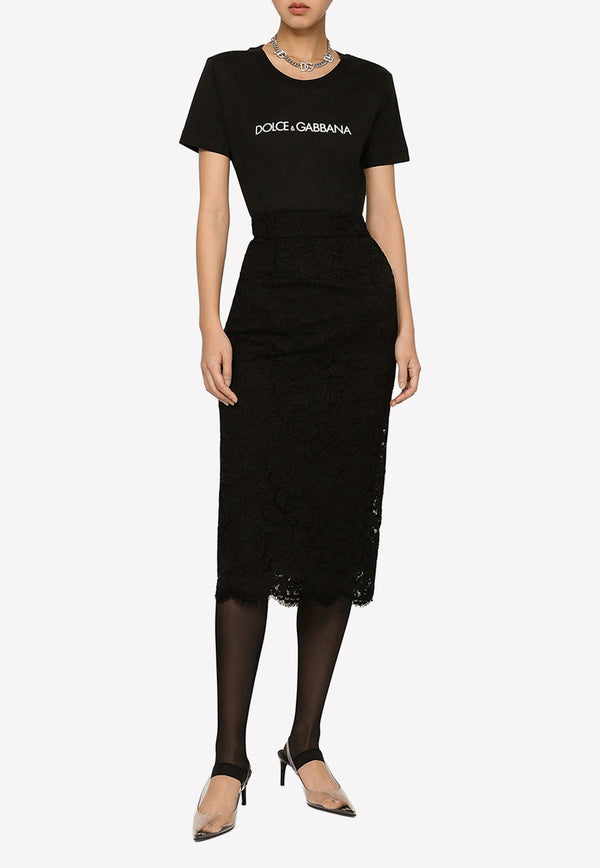 Dolce & Gabbana High-Waist Lace Midi Skirt F4B7IT FLRE1 N0000 Black