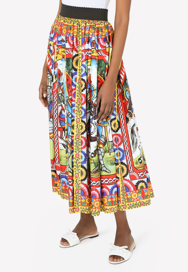 Dolce & Gabbana Carretto Print Pleated Silk Twill Midi Skirt Multicolor F4BU6T GDS12 HH98D
