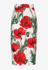 Dolce & Gabbana Poppy-Print Charmeuse Midi Skirt Multicolor F4CDFT FSA4P HA3VN