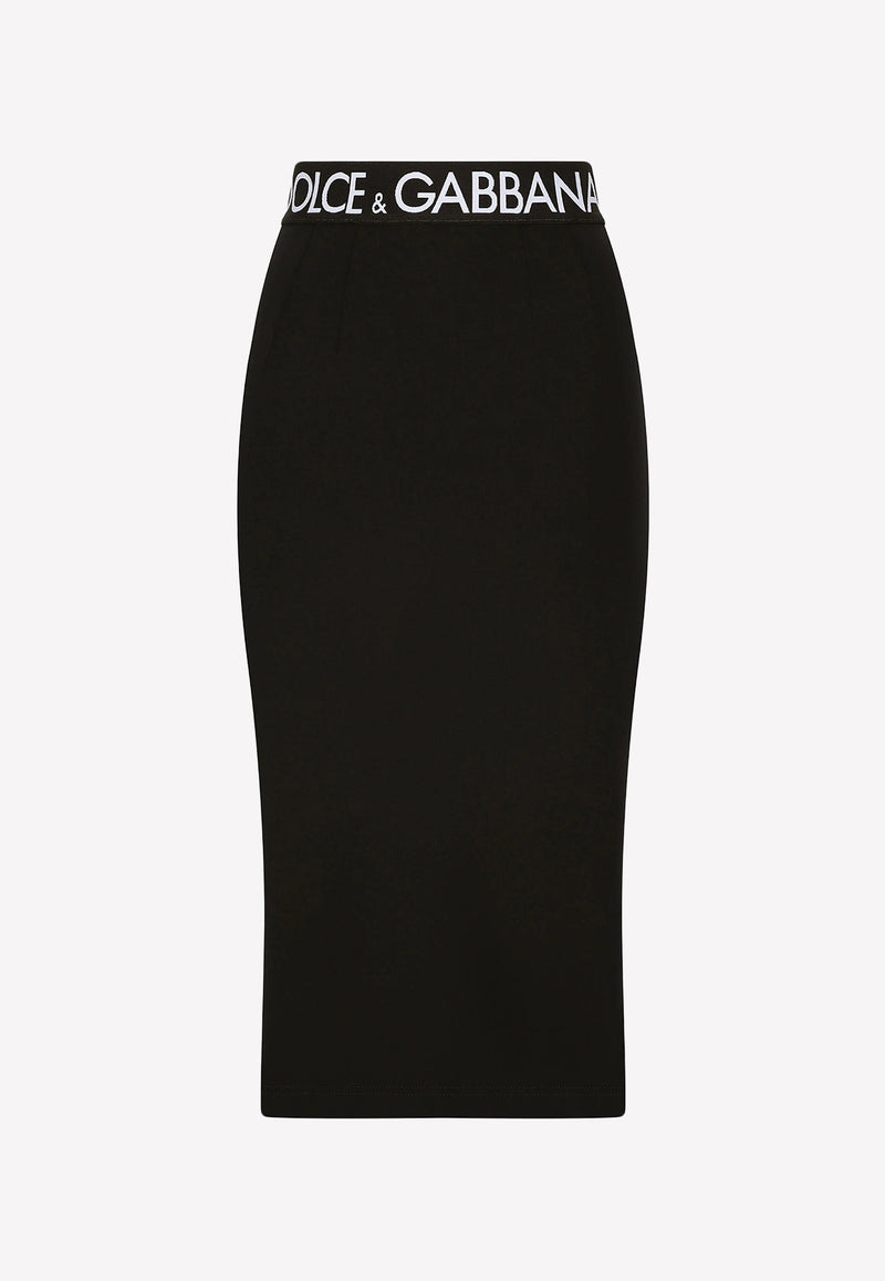 Dolce & Gabbana Logo Waistband Midi Pencil Skirt Black F4CEOT FUUBD N0000
