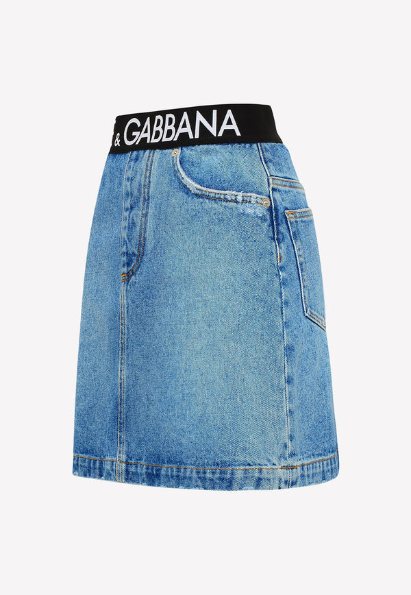 Dolce & Gabbana Logo Waistband Mini Denim Skirt Denim F4CHBD G8FR7 S9001