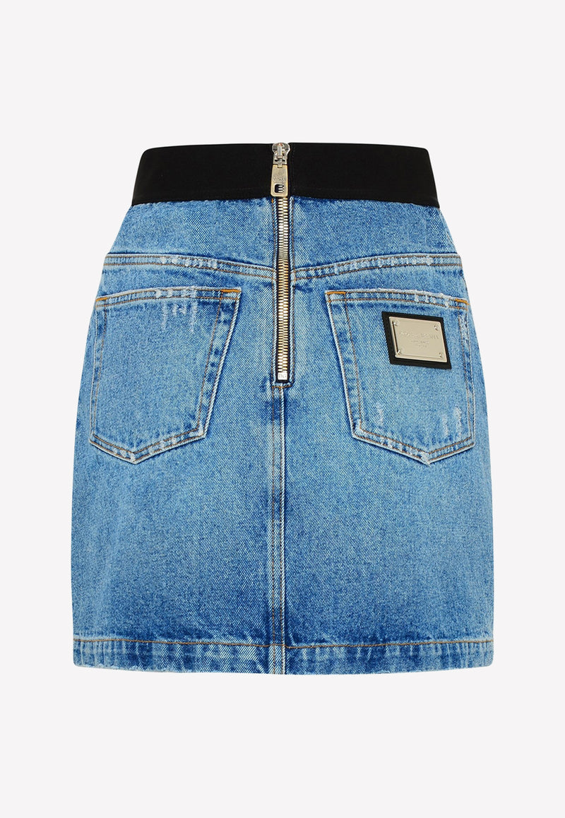 Dolce & Gabbana Logo Waistband Mini Denim Skirt Denim F4CHBD G8FR7 S9001