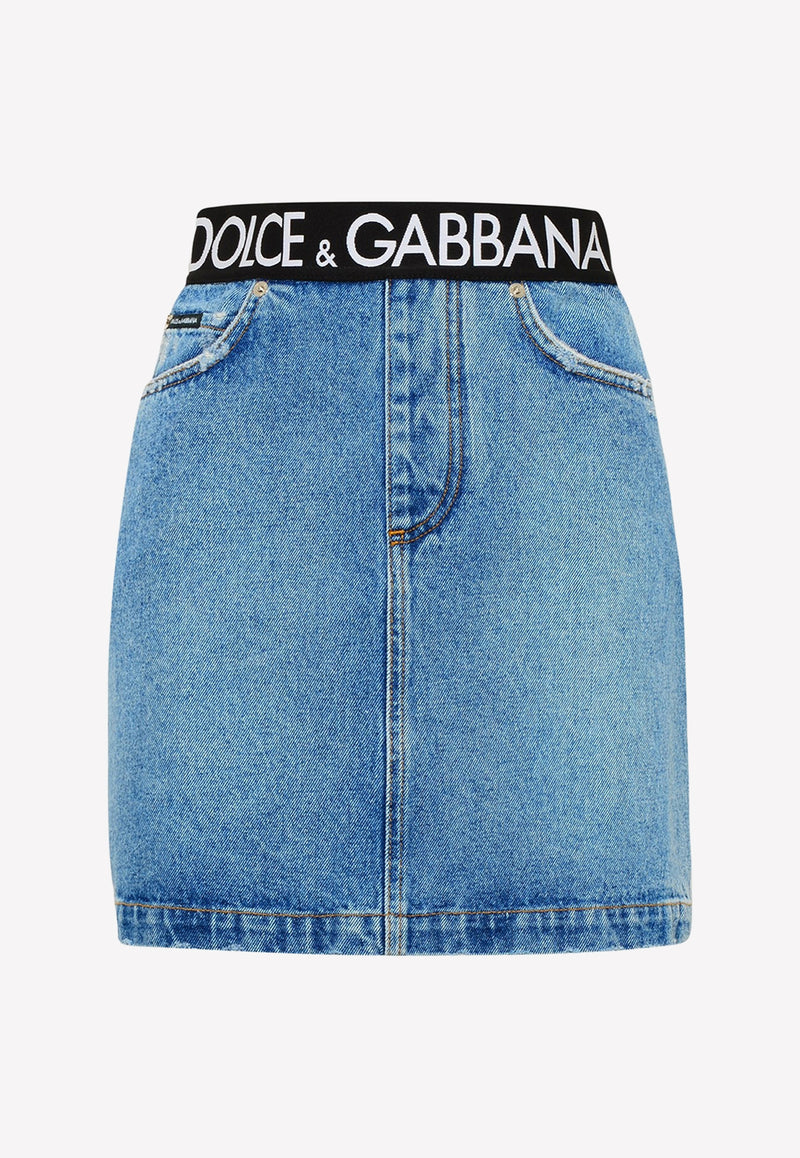 Dolce & Gabbana Logo Waistband Mini Denim Skirt Denim F4CHBD G8FR7 S9001