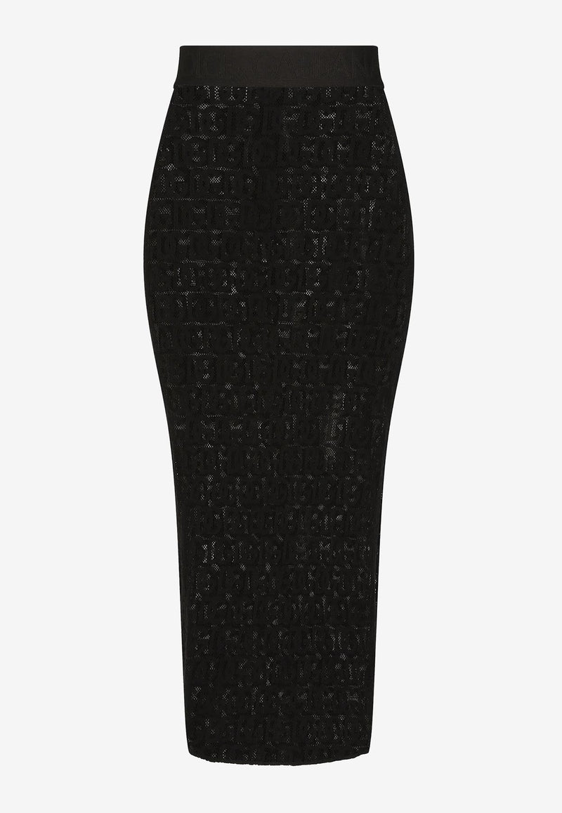 Dolce & Gabbana All-over DG logo Tulle Midi Skirt Black F4CHZT FLEAQ N0000