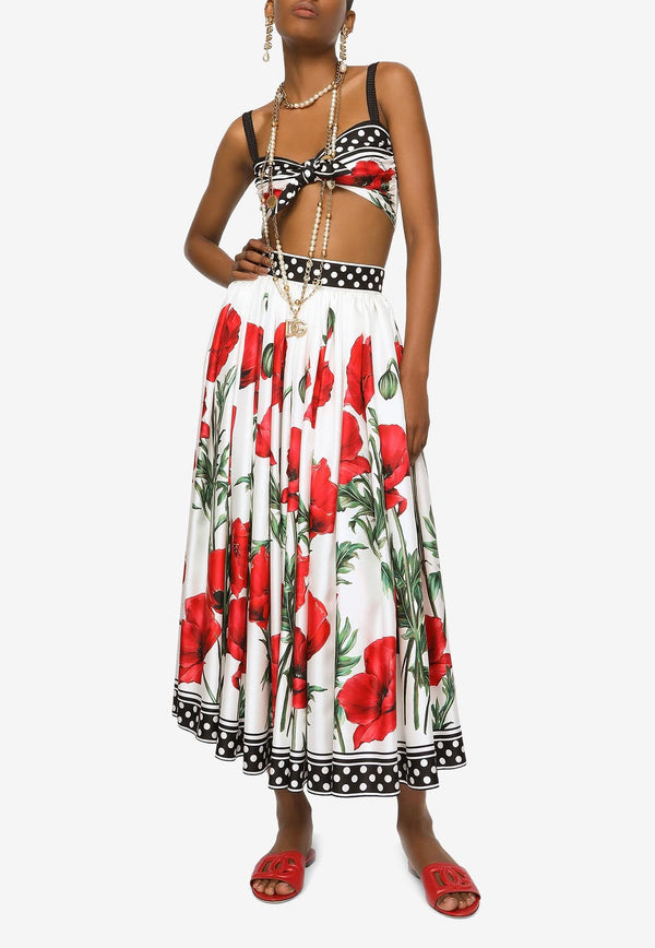 Dolce & Gabbana Poppy-Print Midi Silk Skirt Multicolor F4CI7T GDA9K HA3VN