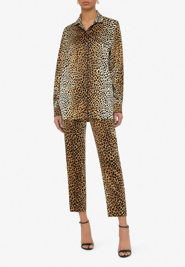 Dolce & Gabbana Animal Print Pajama Shirt in Silk Multicolor F5G56T FSA25 HHL7N