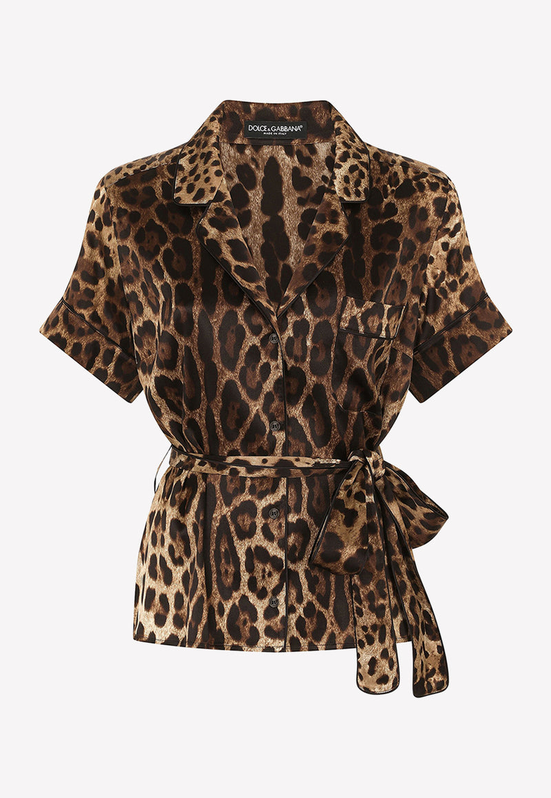 Dolce & Gabbana Animal Print Silk Shirt F5G67T FSAXY HY13M Brown