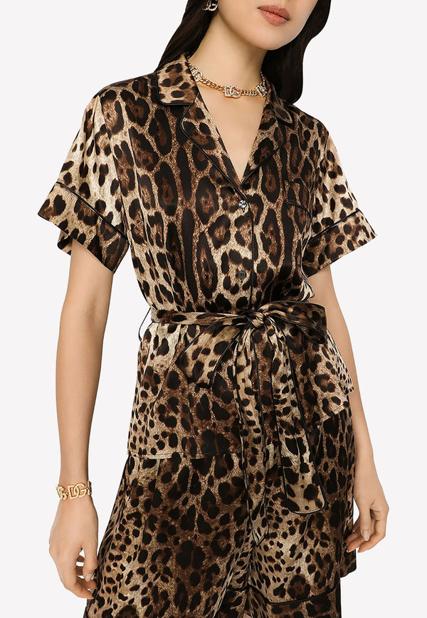 Dolce & Gabbana Animal Print Silk Shirt F5G67T FSAXY HY13M Brown