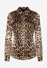 Dolce & Gabbana Leopard-Print Long-Sleeved Silk Shirt Brown F5I01T FS1GT HY13M