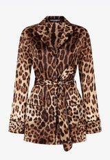 Dolce & Gabbana Leopard Print Satin Belted Shirt Brown F5I89T FSAXY HY13M