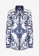 Dolce & Gabbana Majolica Print Long-Sleeved Shirt Blue F5J51T HH5AW HA3TN