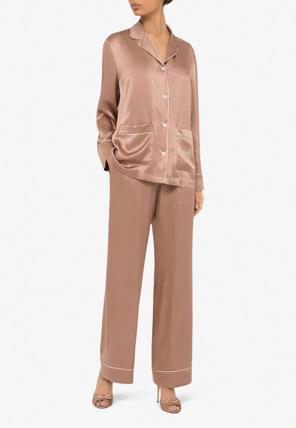 Dolce & Gabbana DG Embroidered Pajama Shirt in Satin Brown F5O12Z FU1AU M0216