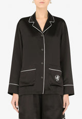 Dolce & Gabbana DG Embroidered Pajama Shirt in Satin Black F5O12Z FU1AU N0000