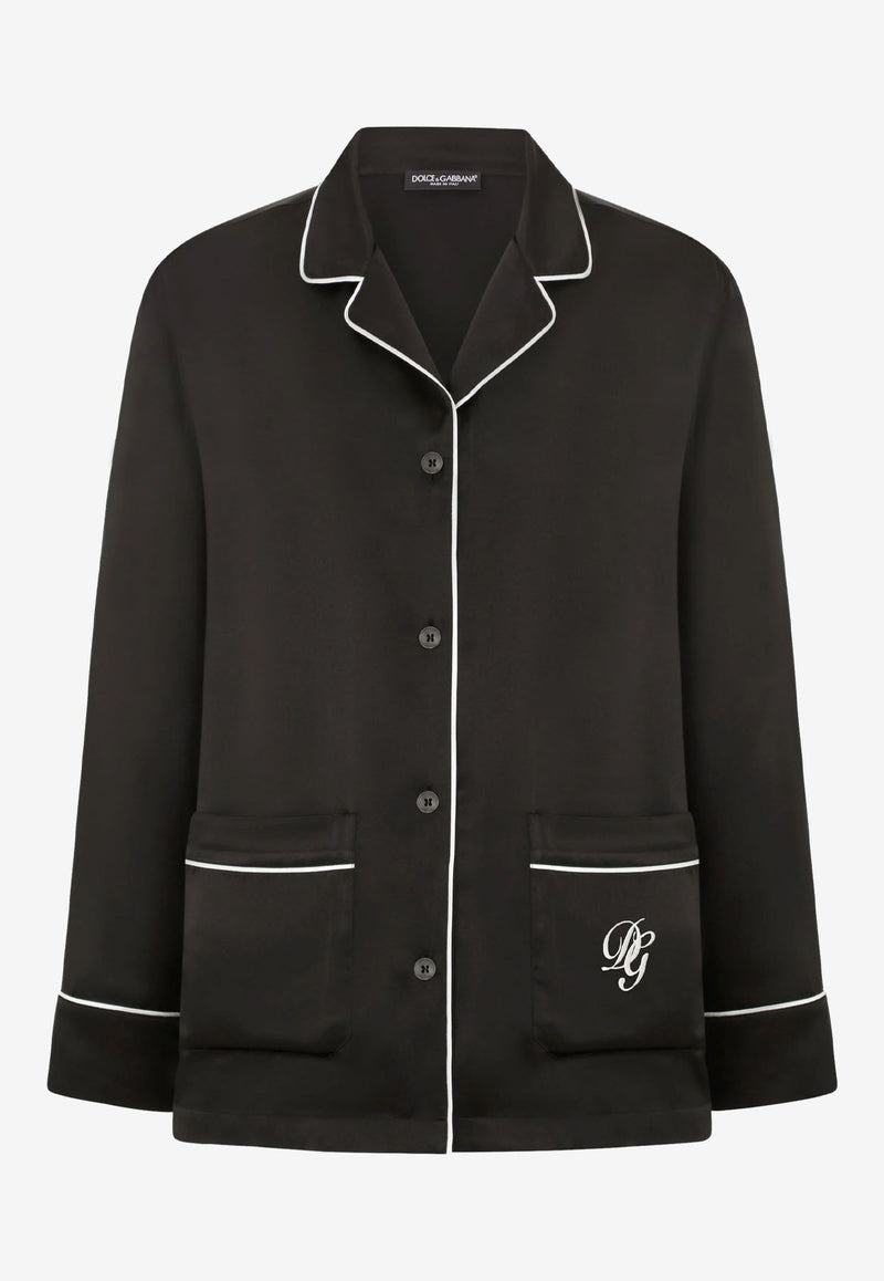 Dolce & Gabbana DG Embroidered Pajama Shirt in Satin Black F5O12Z FU1AU N0000
