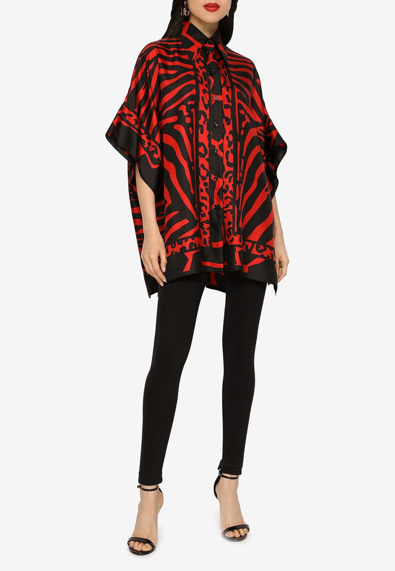 Dolce & Gabbana Zebra and Leopard-Print Silk Shirt Red F5P44T GDBKT S9000