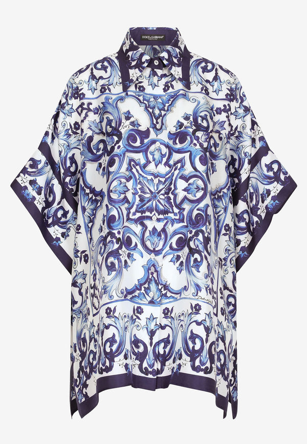 Dolce & Gabbana Majolica Print Short-Sleeved Kaftan Shirt Blue F5P44T HI1B0 HA3TN
