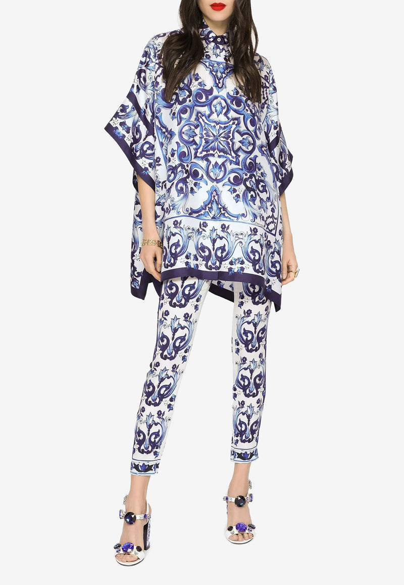 Dolce & Gabbana Majolica Print Short-Sleeved Kaftan Shirt Blue F5P44T HI1B0 HA3TN