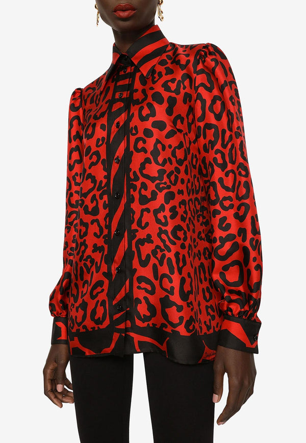 Dolce & Gabbana Leopard and Zebra-Print Long-Sleeved Shirt Red F5P45T GDBKS S9000