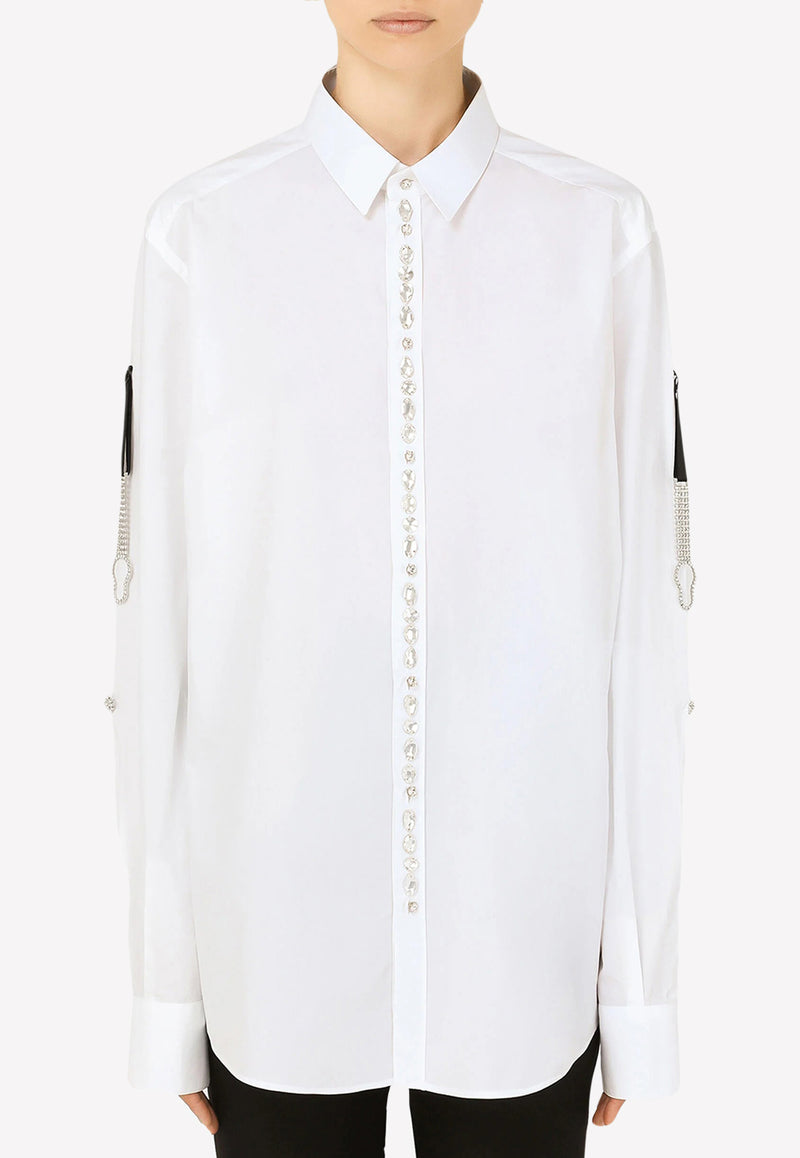 Dolce & Gabbana Crystal Embellished Cotton Shirt White F5P47Z FU5TI W0800