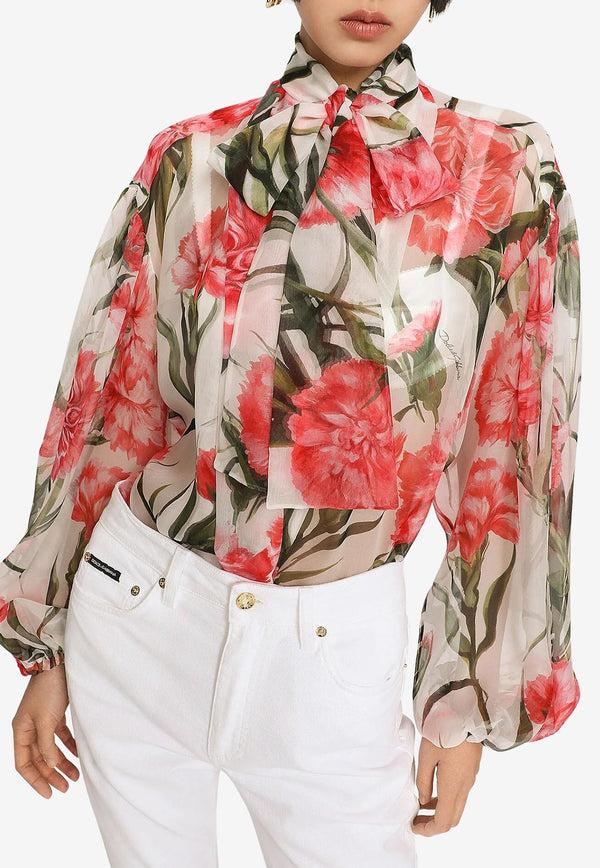 Dolce & Gabbana Carnation-Print Silk Shirt Multicolor F5P73T IS1P0 HA3VL