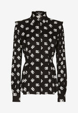 Dolce & Gabbana All-Over DG Logo Print Charmeuse Shirt Monochrome F5Q70T FSA4I HNVAA