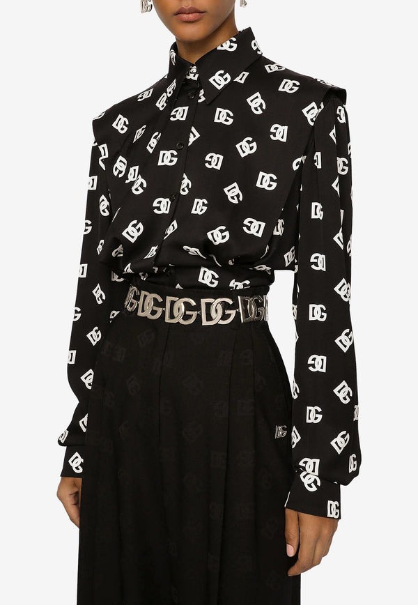 Dolce & Gabbana All-Over DG Logo Print Charmeuse Shirt Monochrome F5Q70T FSA4I HNVAA