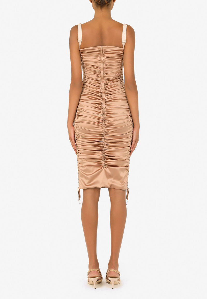 Dolce & Gabbana Ruched Midi Dress in Satin Beige F69R6T FURAG M0216