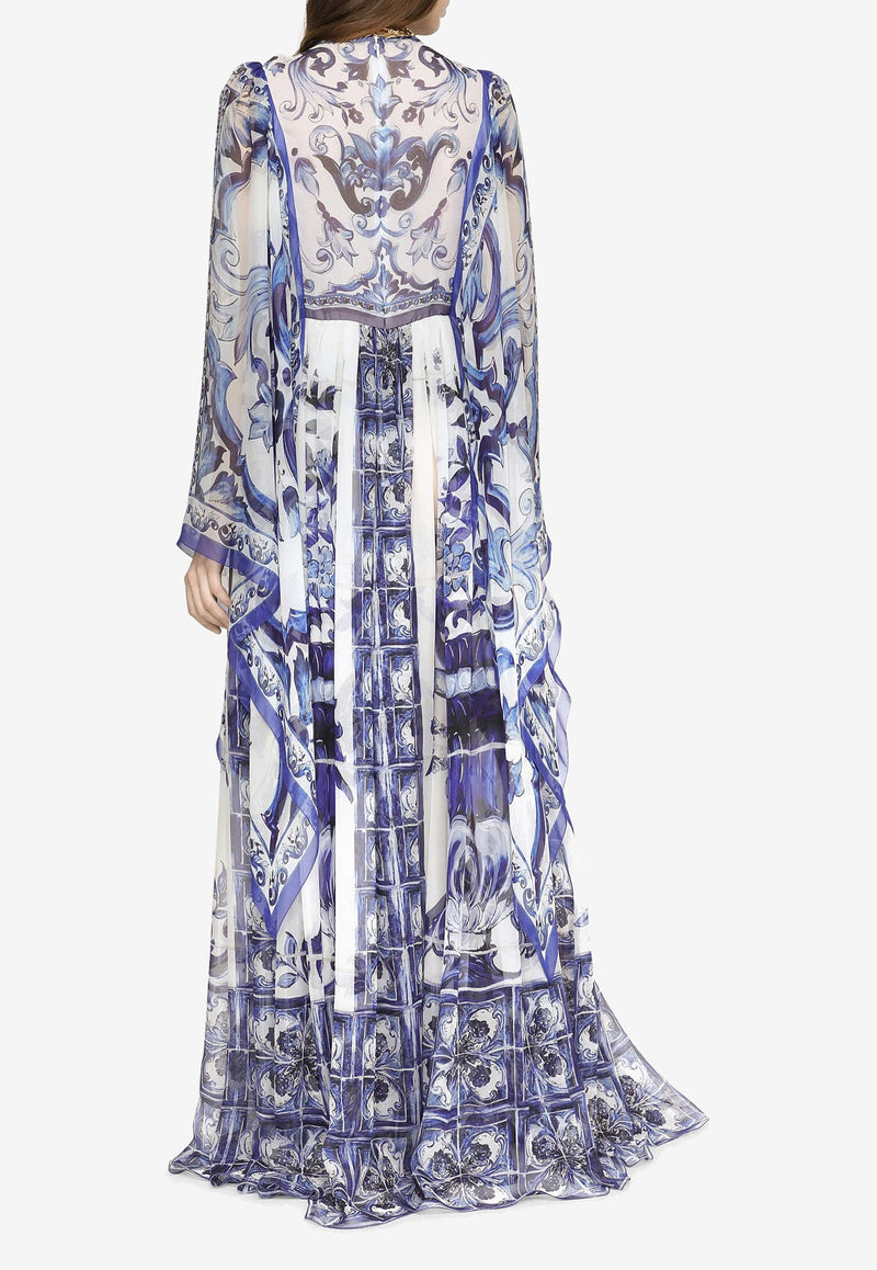 Dolce & Gabbana Majolica Print Long Chiffon Kaftan Dress Blue F6ADQT HI1BR HA3TN