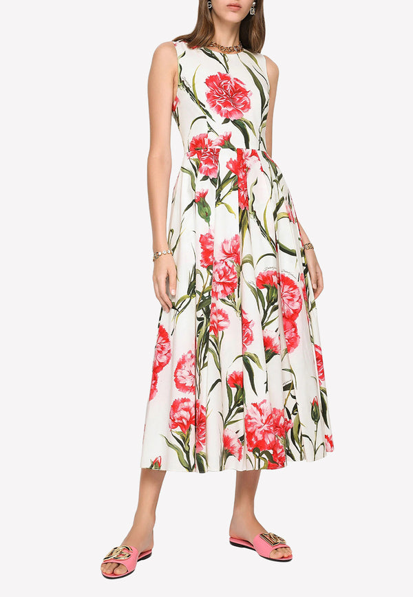 Dolce & Gabbana Carnation Print Sleeveless Midi Dress F6AHHT FSEHT HA3VL Multicolor