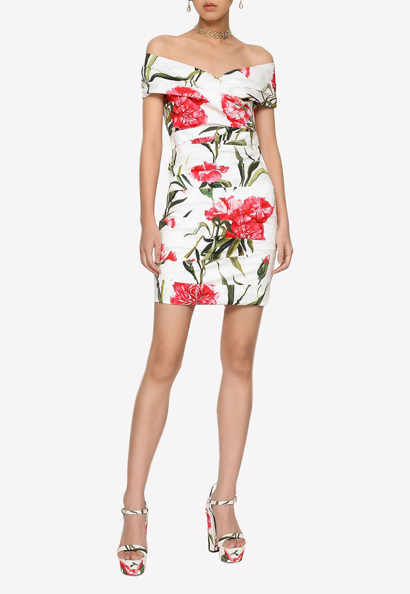 Dolce & Gabbana Carnation Print Draped Mini Dress F6AHNT FSEHT HA3VL Multicolor