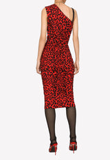 Dolce & Gabbana Leopard Print One-Shoulder Midi Dress F6AHZT FSG55 HSYJN Red