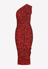 Dolce & Gabbana Leopard Print One-Shoulder Midi Dress F6AHZT FSG55 HSYJN Red
