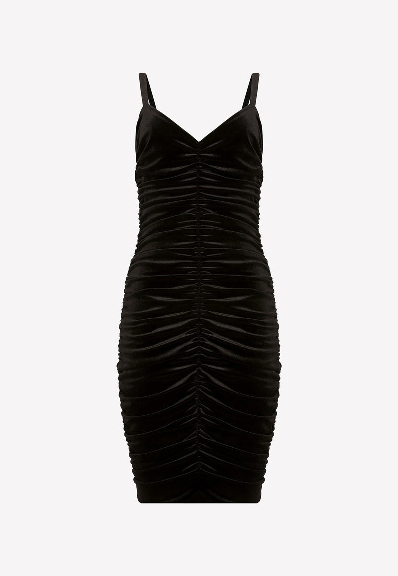 Dolce & Gabbana Ruched Sleeveless Velvet Dress Black F6AJPT FUWEG N0000