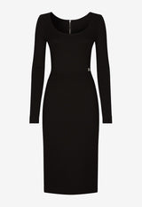 Dolce & Gabbana Milano Rib Midi Dress with DG Logo Black F6ARMT FUGPN N0000
