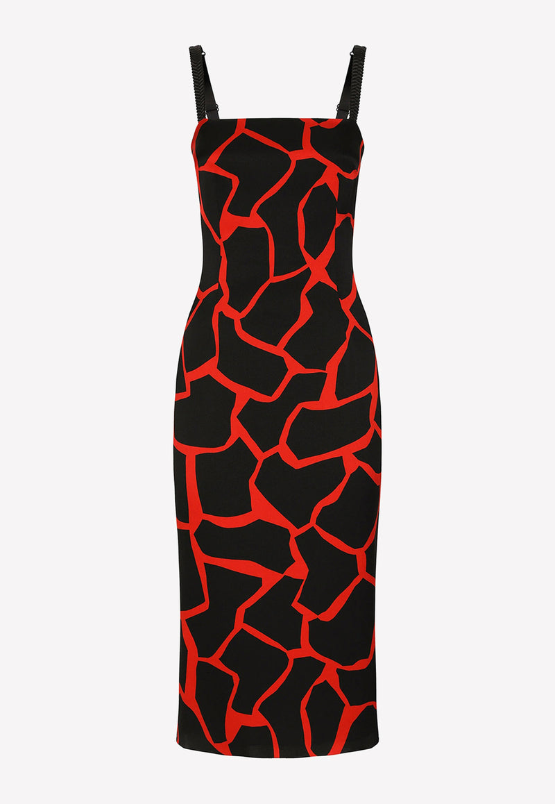Dolce & Gabbana Giraffe Print Silk Midi Dress F6ASET FSA4W HSYQN Black