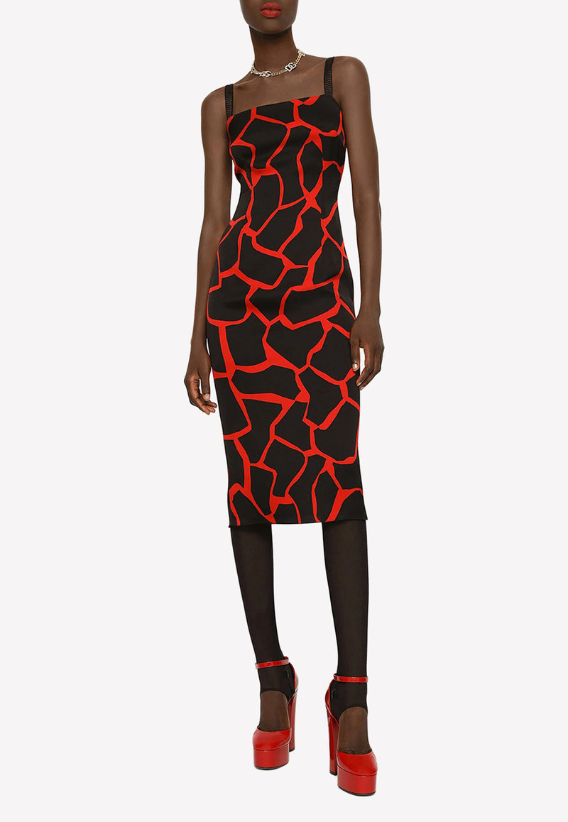 Dolce & Gabbana Giraffe Print Silk Midi Dress F6ASET FSA4W HSYQN Black
