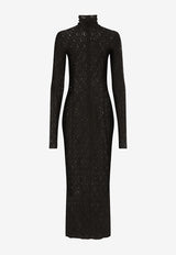 Dolce & Gabbana All-Over DG Logo Tulle Midi Black F6ATRT FLEAQ N0000