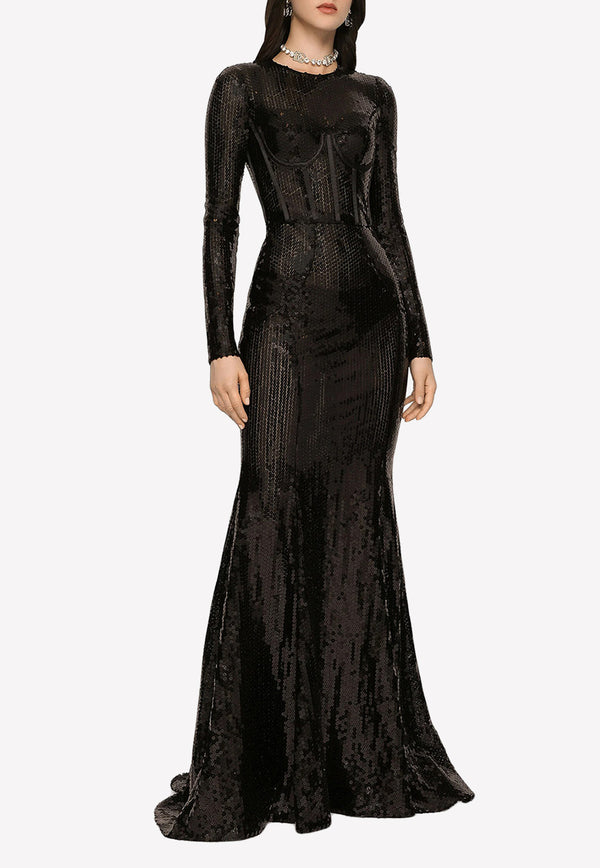Dolce & Gabbana Sequin Embellished Gown F6AUGT FLSHF N0000 Black