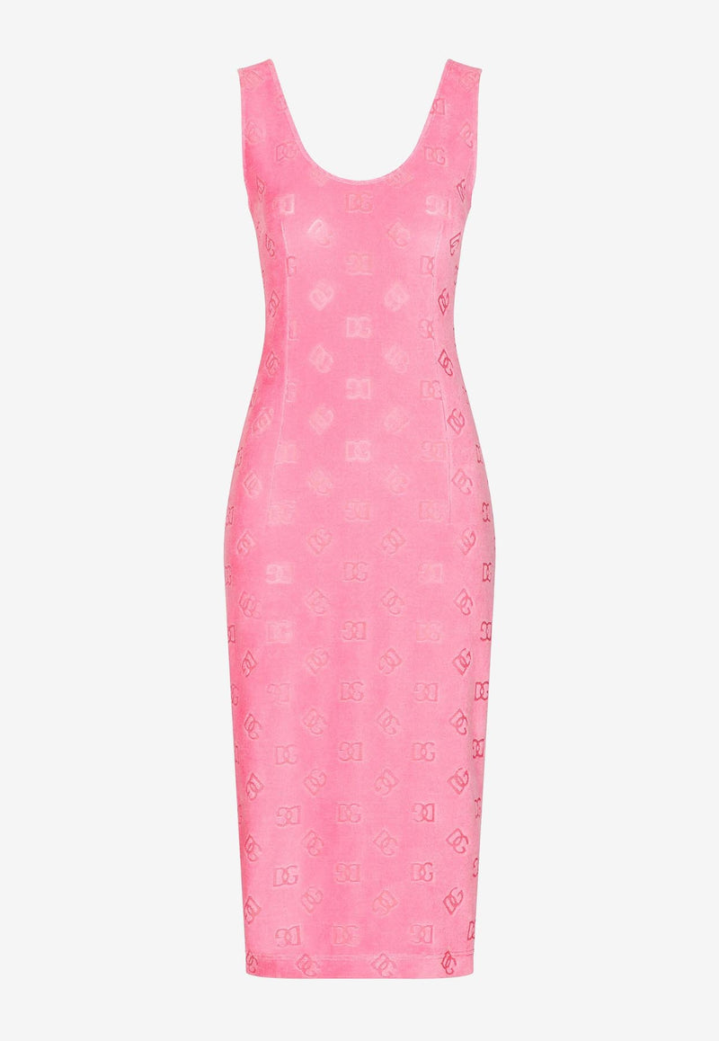 Dolce & Gabbana All-Over Logo Sleeveless Jersey Midi Dress Pink F6AWET FJ7DL F0758