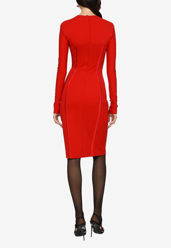 Dolce & Gabbana Long-Sleeved Corset-Bodice Knee-Length Dress Red F6AWRT FURL6 R2254