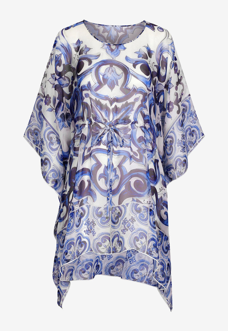 Dolce & Gabbana Majolica Print Chiffon Kaftan Dress F6F1IT HI1BL HA3TN  Blue