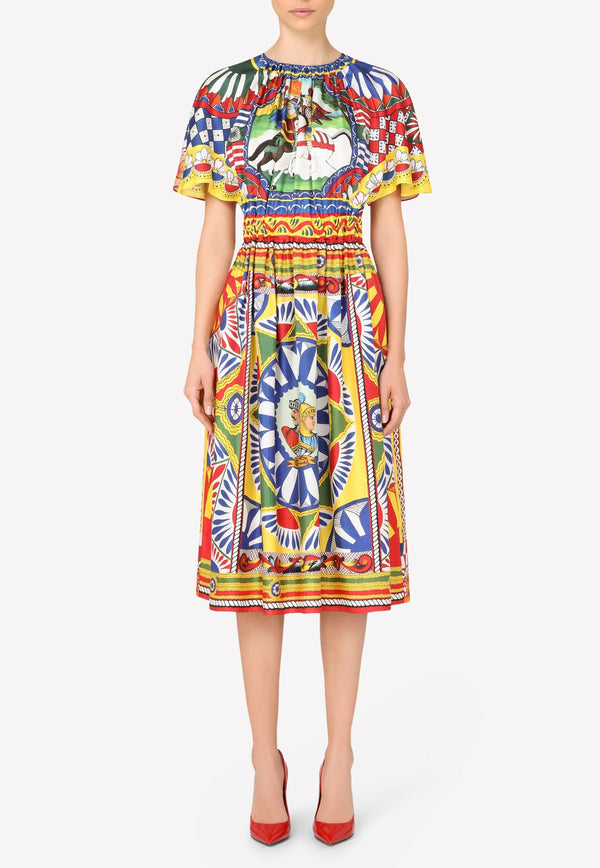 Dolce & Gabbana Carretto Print Ruffled Sleeve Silk Dress Multicolor F6J3RT GDS12 HH96D