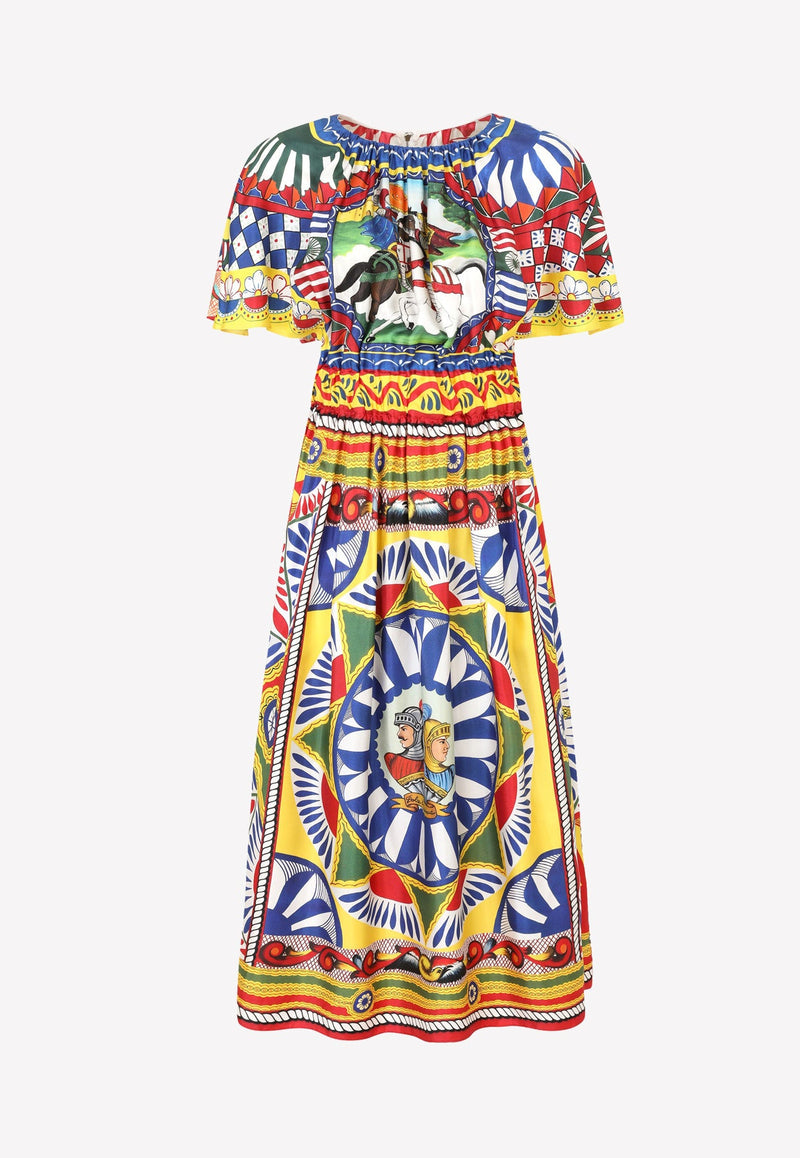 Dolce & Gabbana Carretto Print Ruffled Sleeve Silk Dress Multicolor F6J3RT GDS12 HH96D