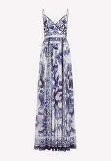 Dolce & Gabbana Majolica Print Chiffon Maxi Dress Blue F6J8BT HI1BJ HA3TN