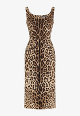 Dolce & Gabbana Leopard Print Charmeuse Midi Dress Brown F6R7LT FSADD HY13M