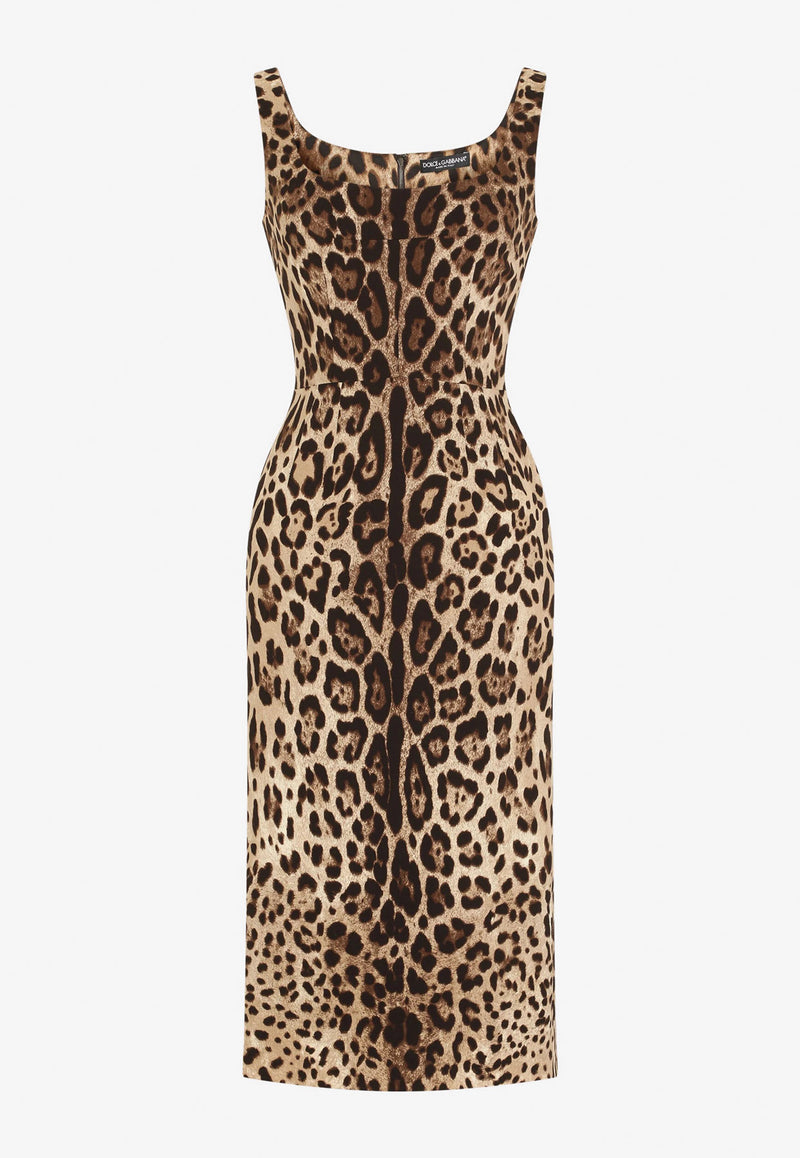 Dolce & Gabbana Leopard Print Charmeuse Midi Dress Brown F6R7LT FSADD HY13M