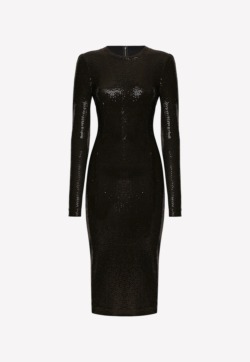 Dolce & Gabbana Sequin Embellished Midi Dress Black F6R8DT FUGOI N0000