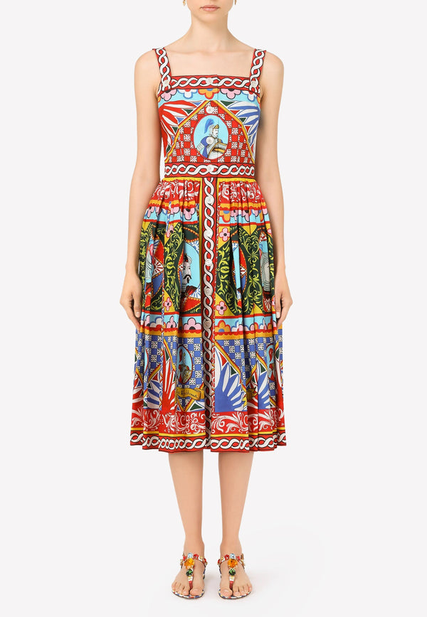 Dolce & Gabbana Carretto Print Square-Neck Cotton Dress Multicolor F6UY3T GDS11 HH01E
